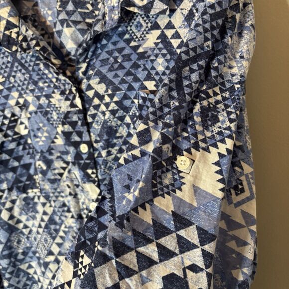 Catherines Blue Button Up Top Geometric Lace Back 3/4 Sleeve Shirt 3XW P… - Picture 3 of 7